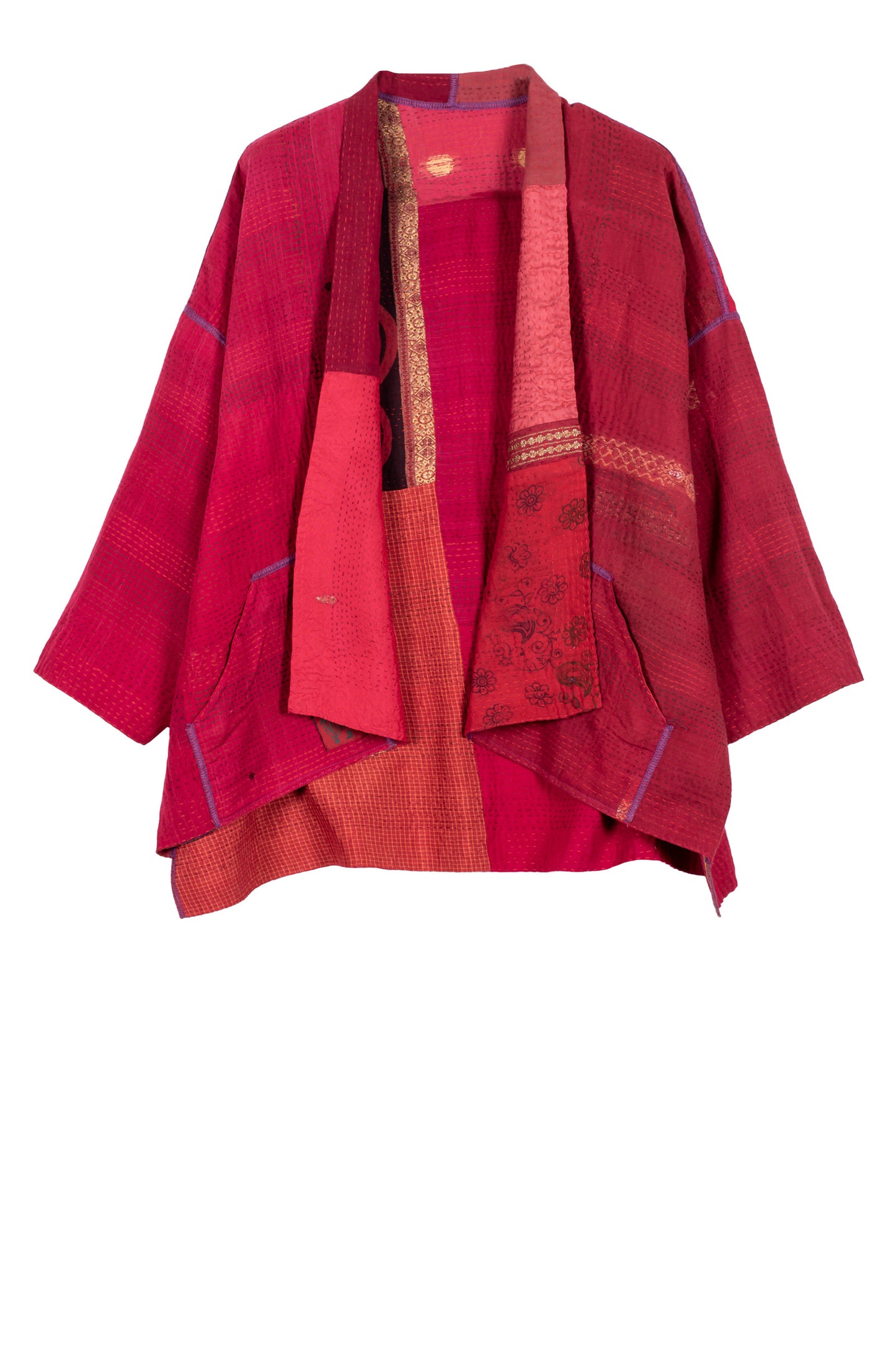 COTTON SILK SW PATCH KANTHA MINI KIMONO JACKET