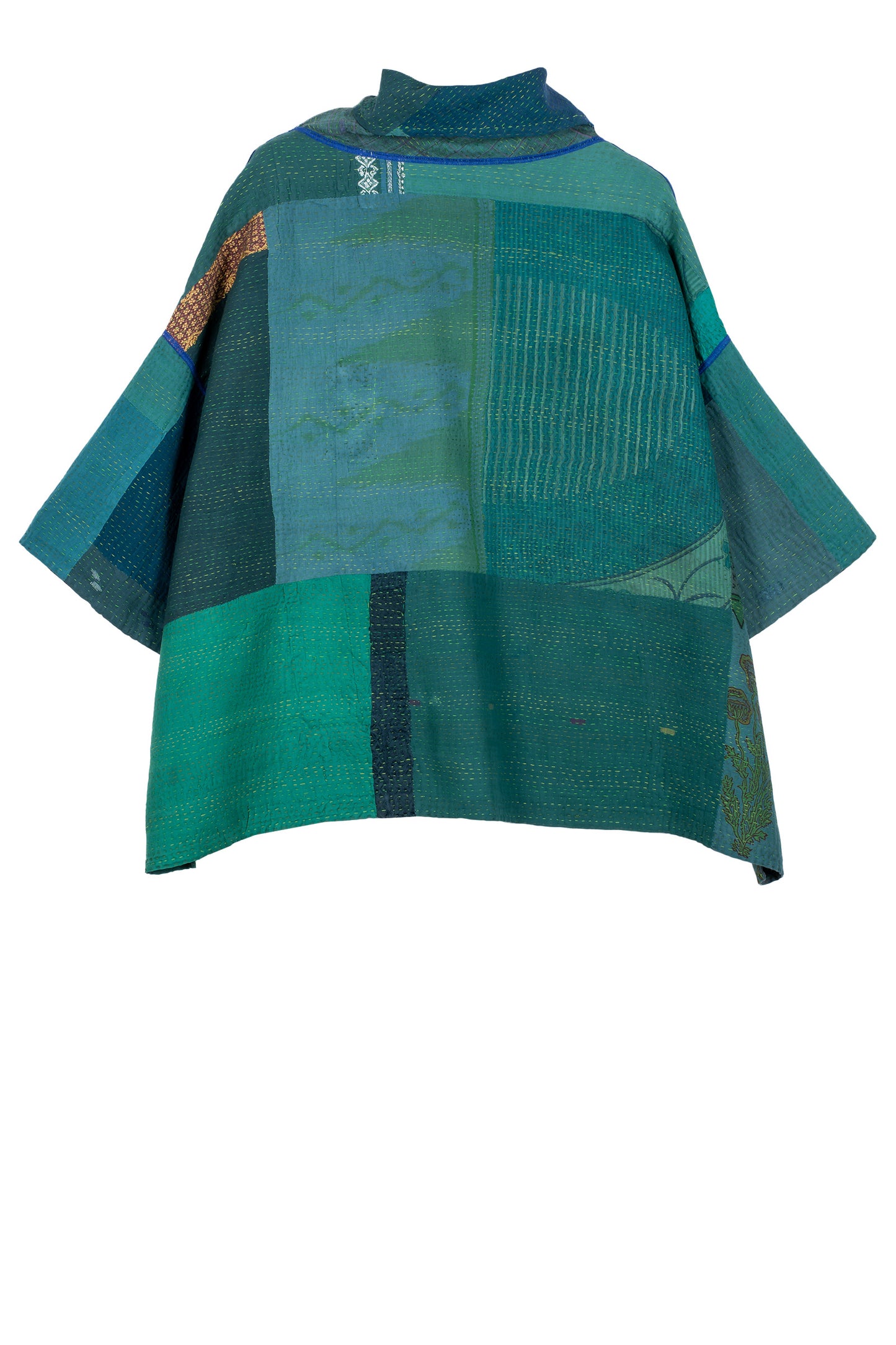 COTTON SILK SW PATCH KANTHA COWL NECK PONCHO