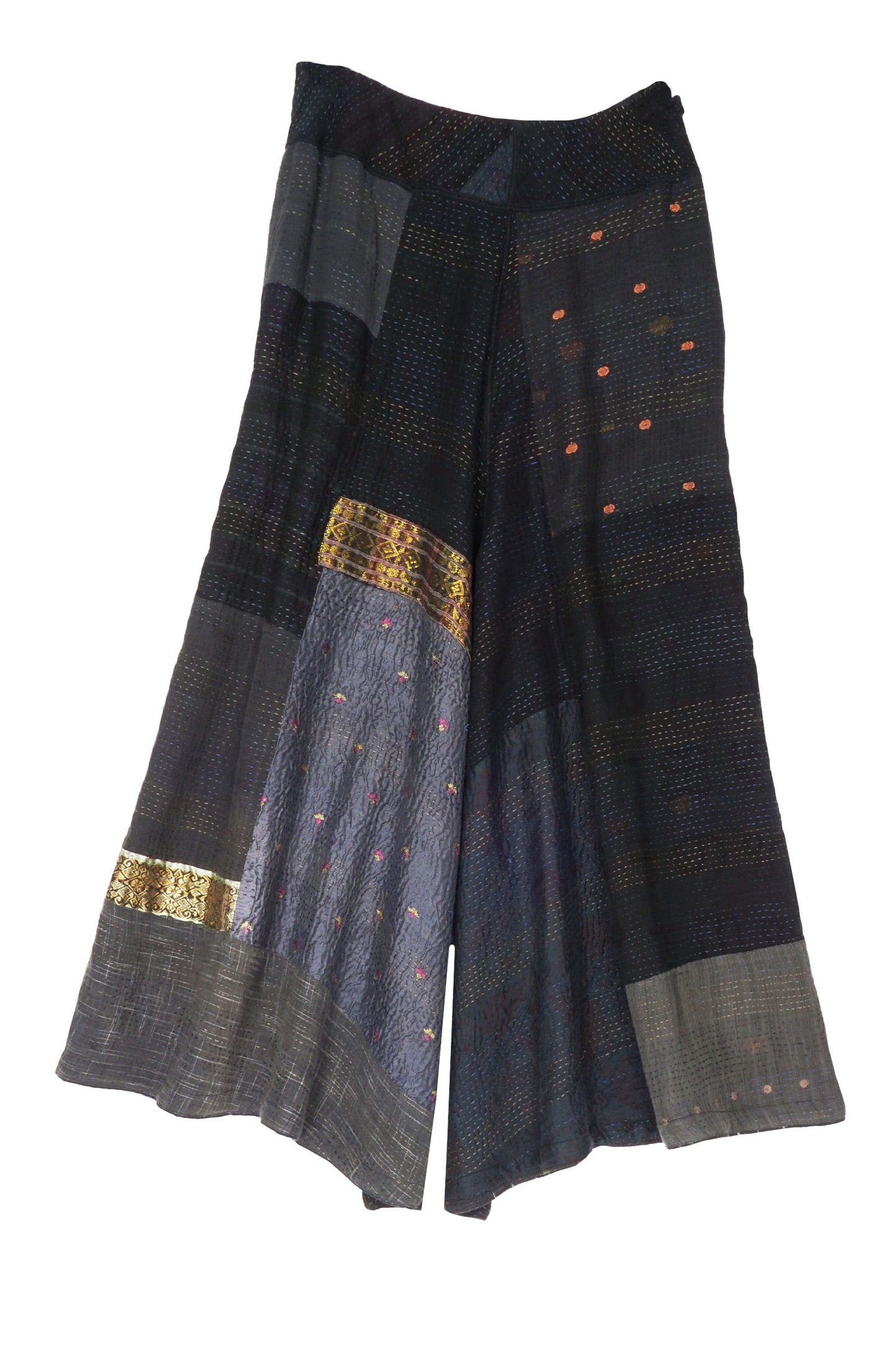 COTTON SILK SW PATCH KANTHA WIDE LEG SHORT PANTS