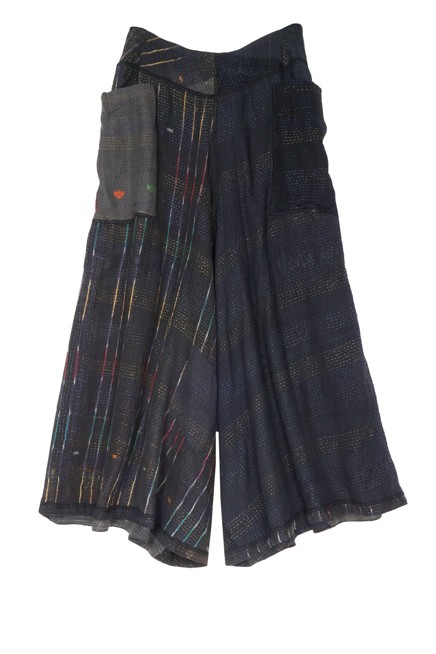 COTTON SILK SW PATCH KANTHA WIDE LEG SHORT PANTS