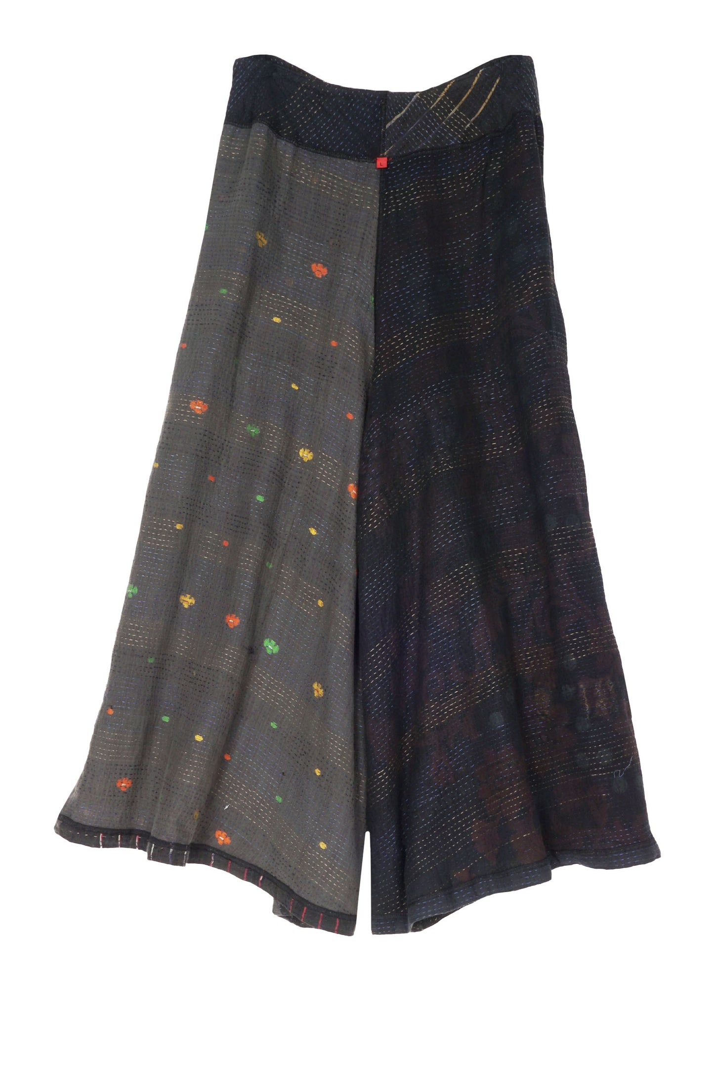 COTTON SILK SW PATCH KANTHA WIDE LEG SHORT PANTS