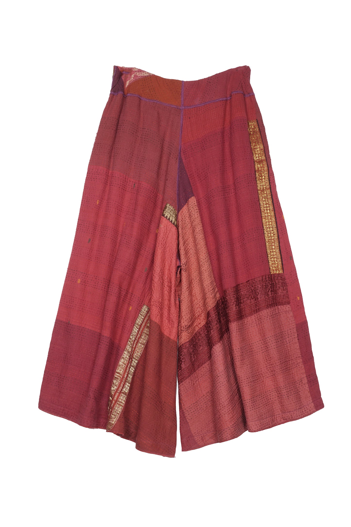 COTTON SILK SW PATCH KANTHA WIDE LEG SHORT PANTS