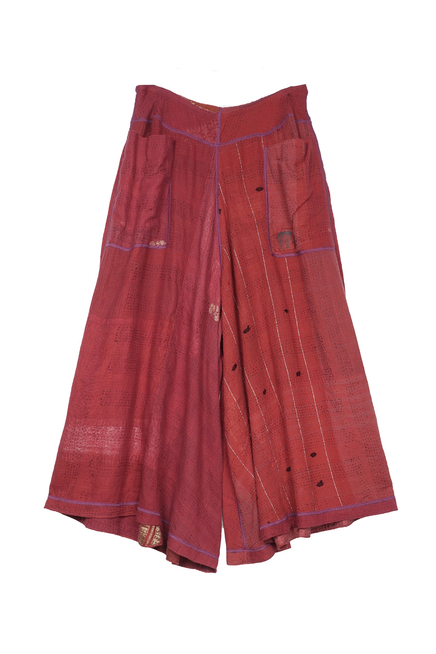 COTTON SILK SW PATCH KANTHA WIDE LEG SHORT PANTS