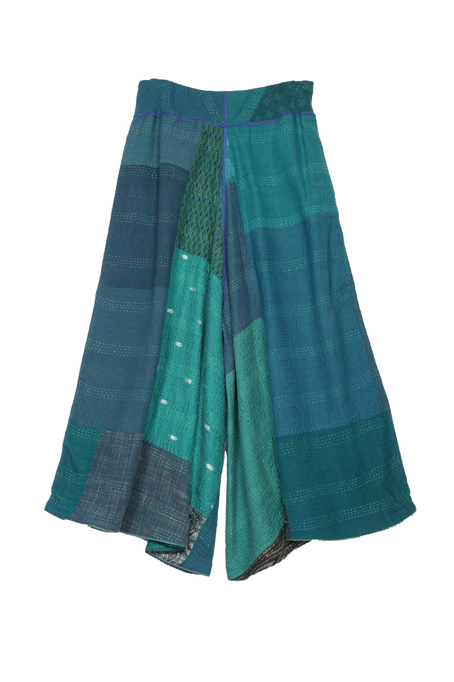 COTTON SILK SW PATCH KANTHA WIDE LEG SHORT PANTS