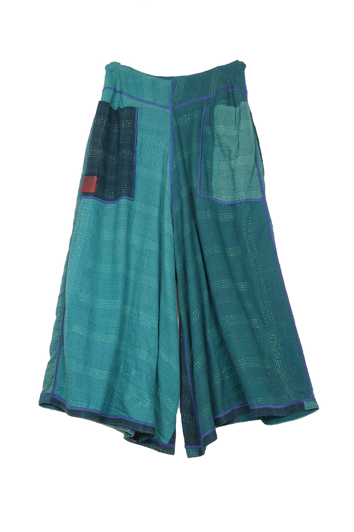 COTTON SILK SW PATCH KANTHA WIDE LEG SHORT PANTS