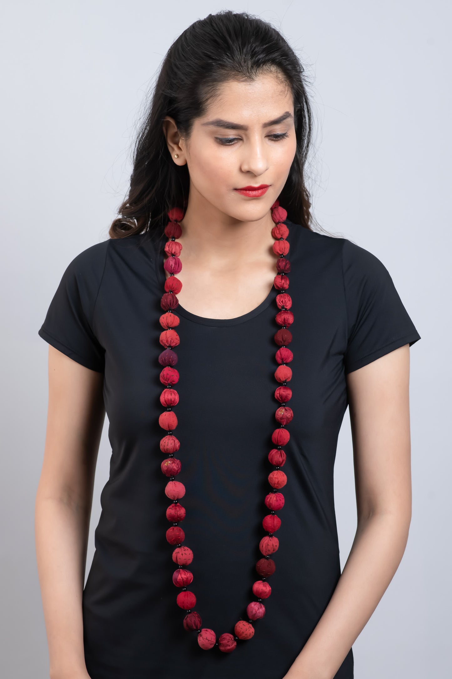 COTTON SILK SW PATCH KANTHA SMALL NUTS LONG NECKLACE