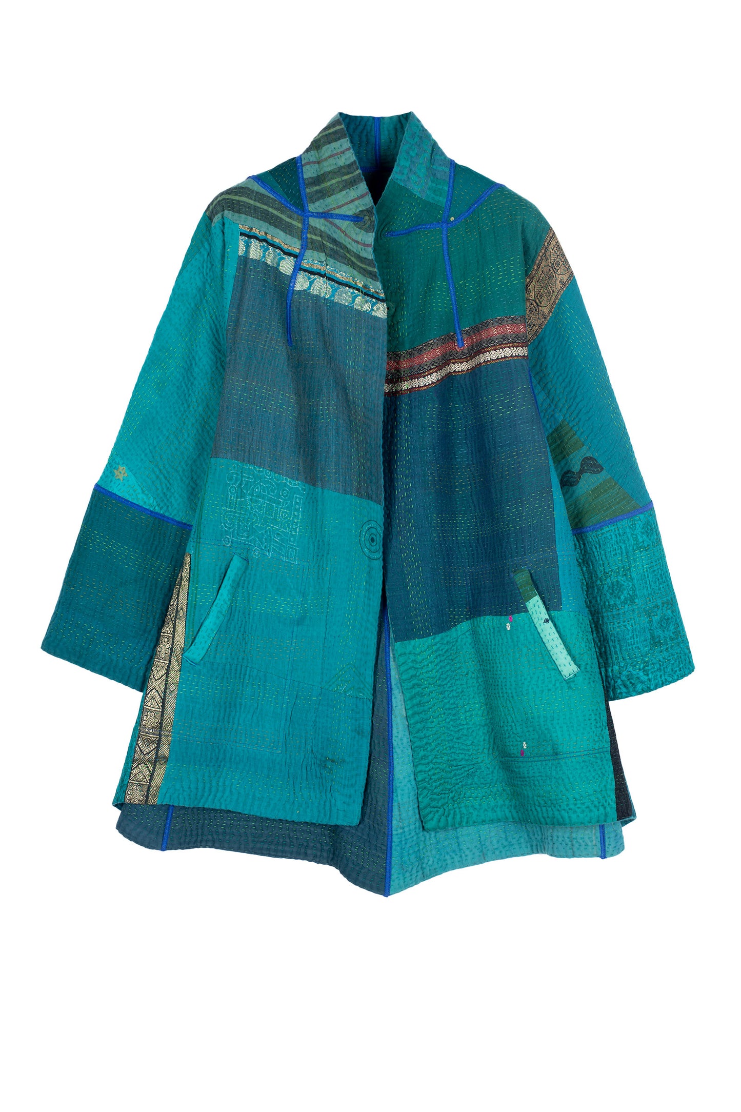 COTTON SILK SW PATCH KANTHA FLARE LONG JKT