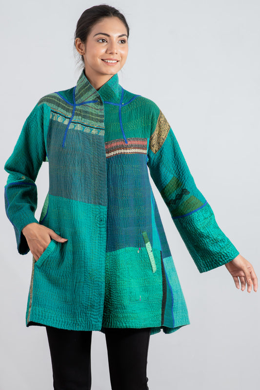 COTTON SILK SW PATCH KANTHA FLARE LONG JKT