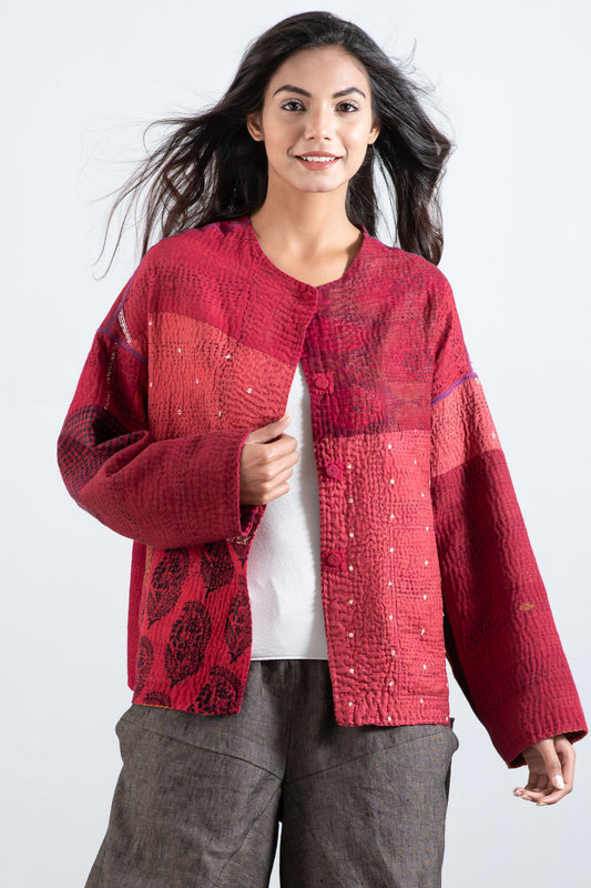 COTTON SILK SW PATCH KANTHA CREW NECK SHORT JKT