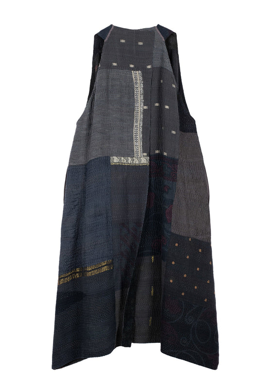 COTTON SILK SW PATCH KANTHA BACK PLEATED VEST MAXI