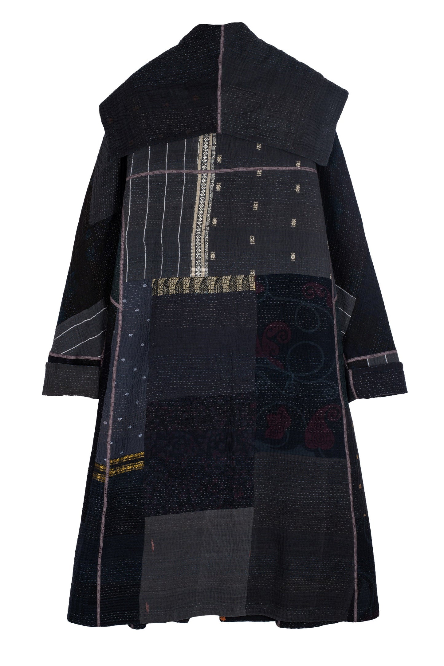 COTTON SILK SW PATCH KANTHA A-LINE LONG COAT