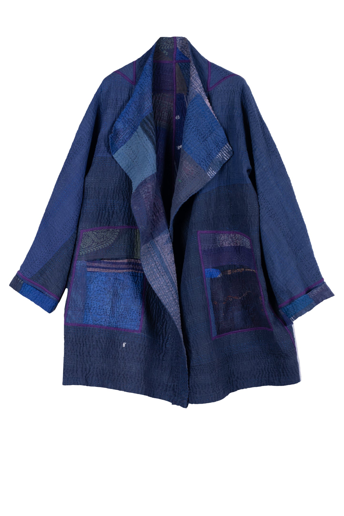 COTTON SILK SW PATCH KANTHA FUNNEL COLLAR COAT