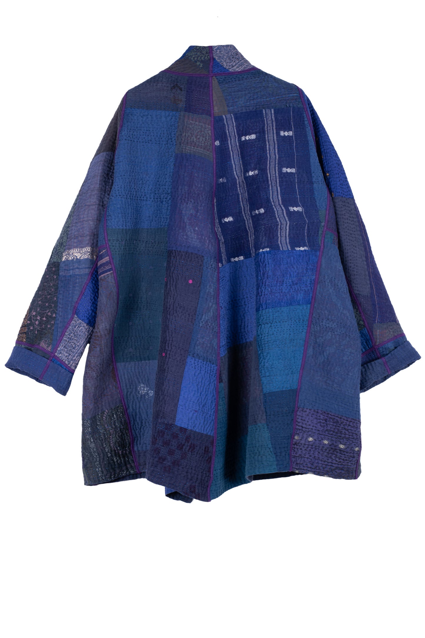 COTTON SILK SW PATCH KANTHA FUNNEL COLLAR COAT