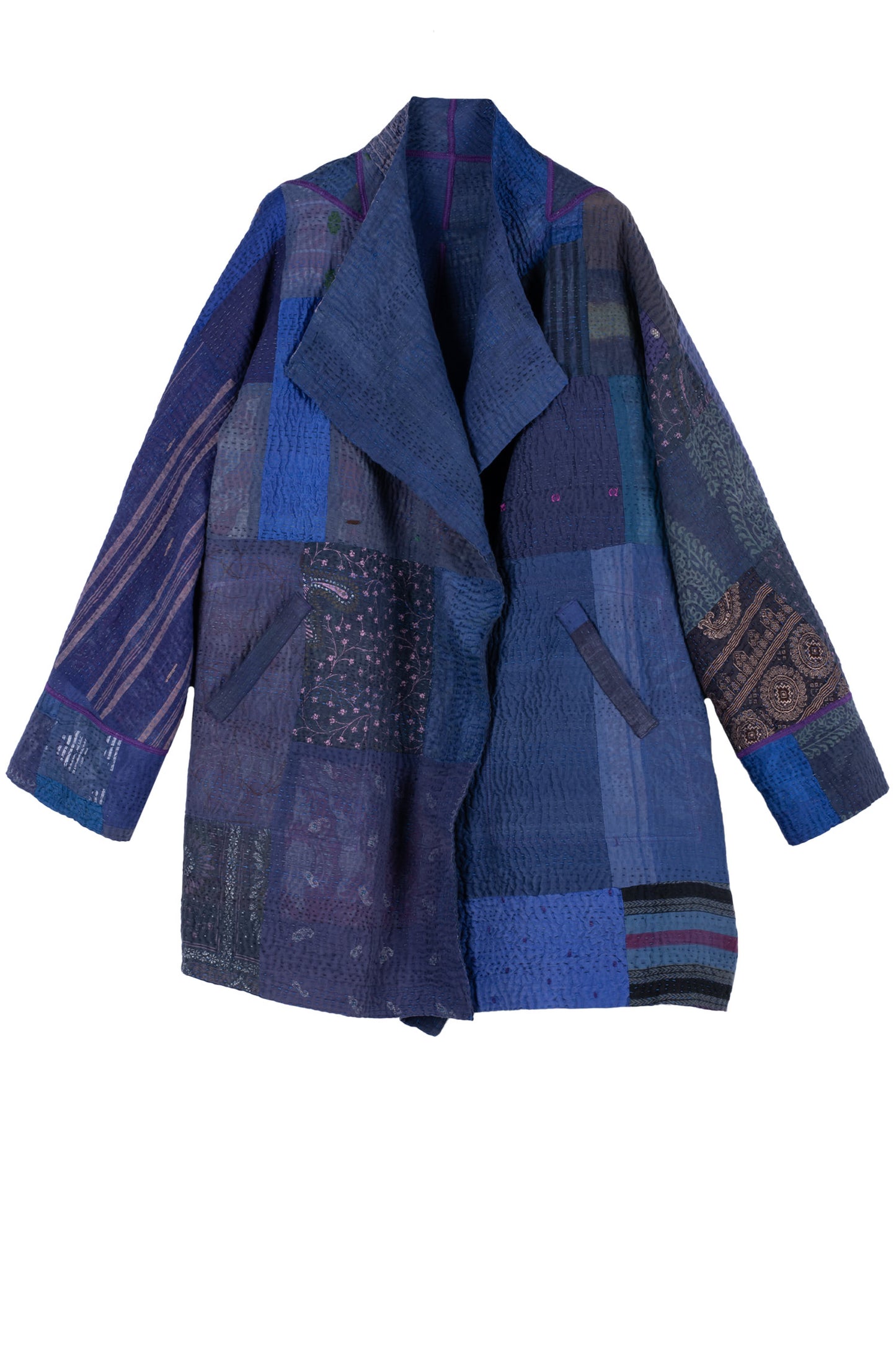 COTTON SILK SW PATCH KANTHA FUNNEL COLLAR COAT