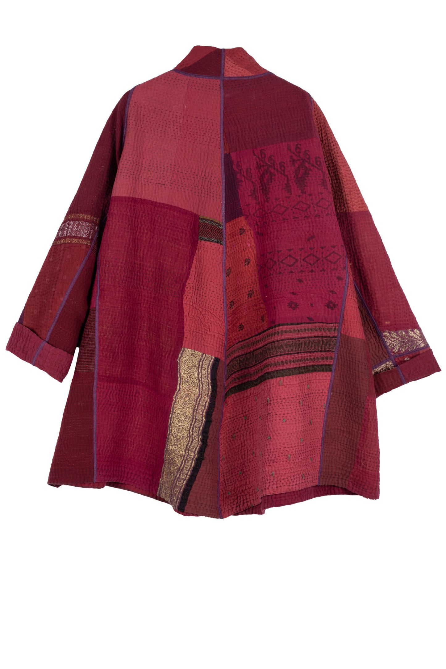 COTTON SILK SW PATCH KANTHA FUNNEL COLLAR COAT