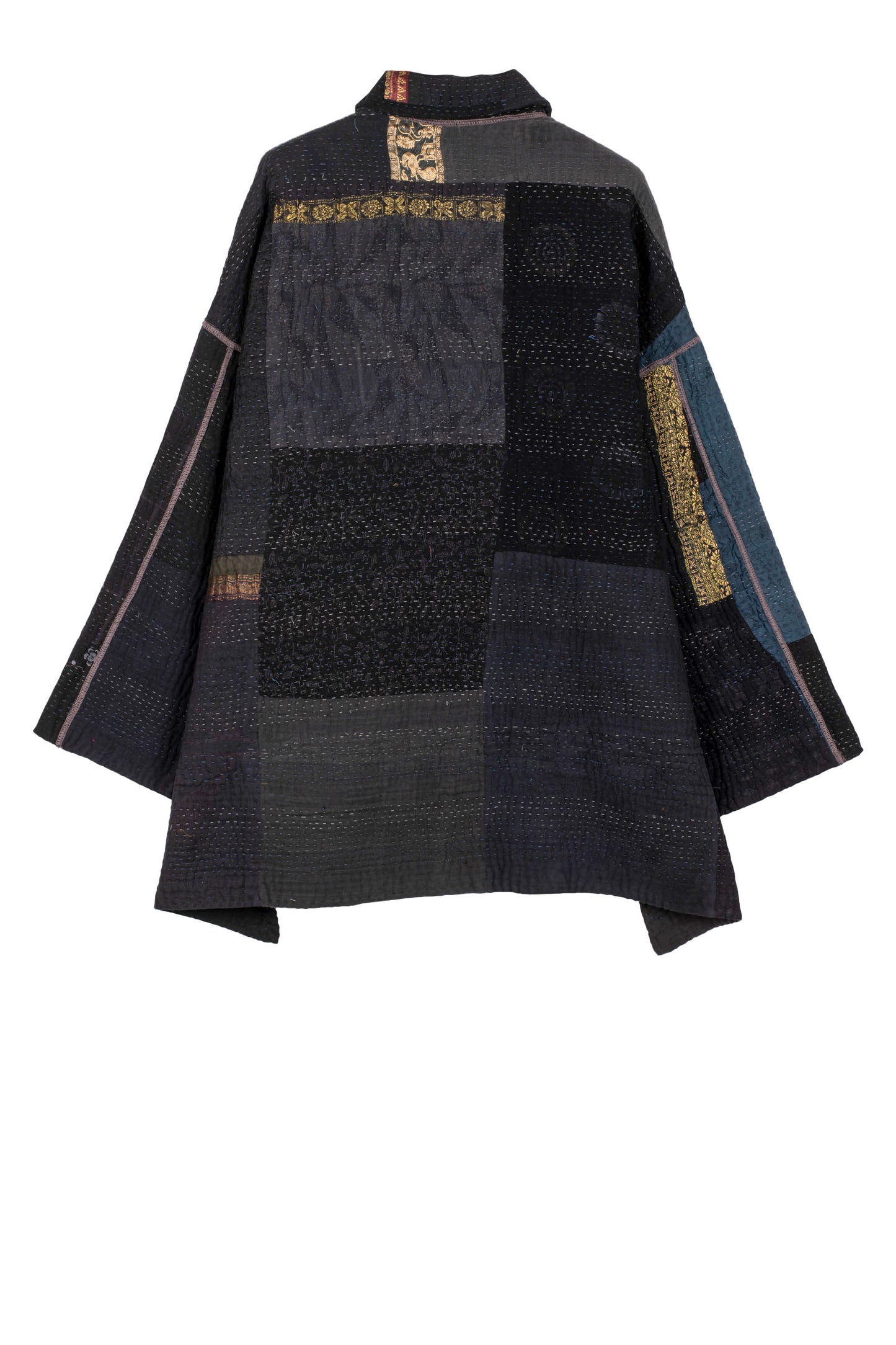 COTTON SILK SW PATCH KANTHA OVERSIZED MINI COAT