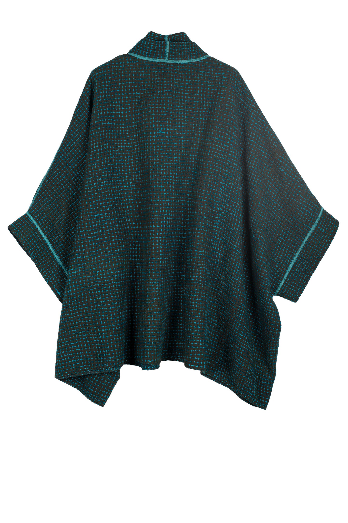 WOOL WAFFLE KANTHA DOUBLE COLLAR PONCHO