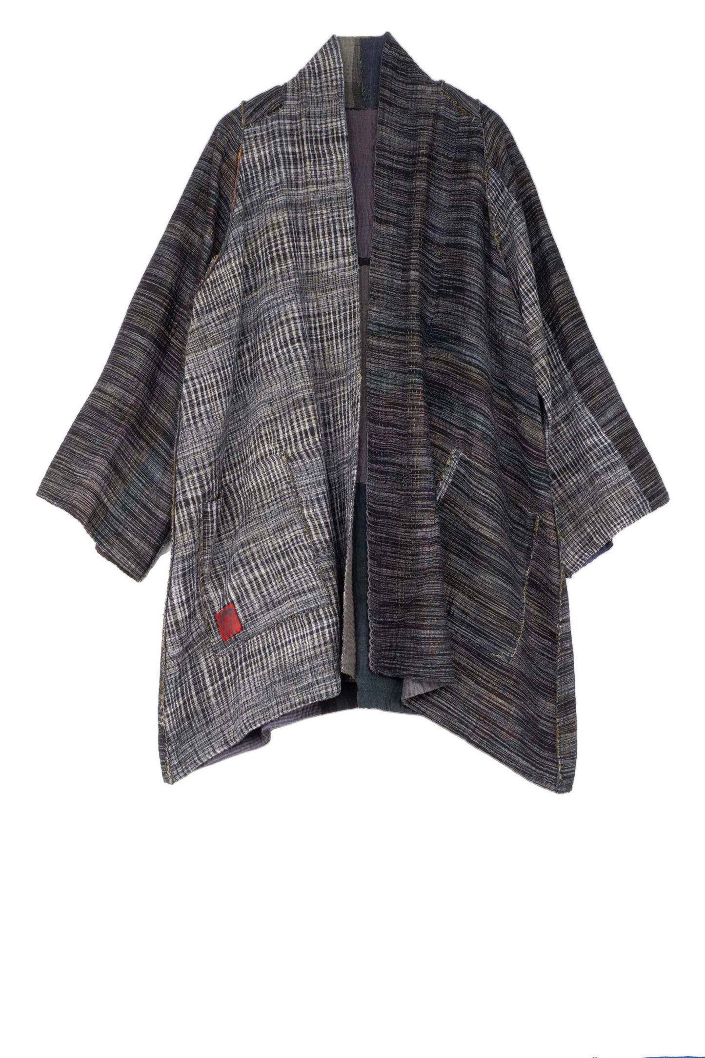 WOVEN IKAT & FRAYED PATCH KANTHA A-LINE JKT