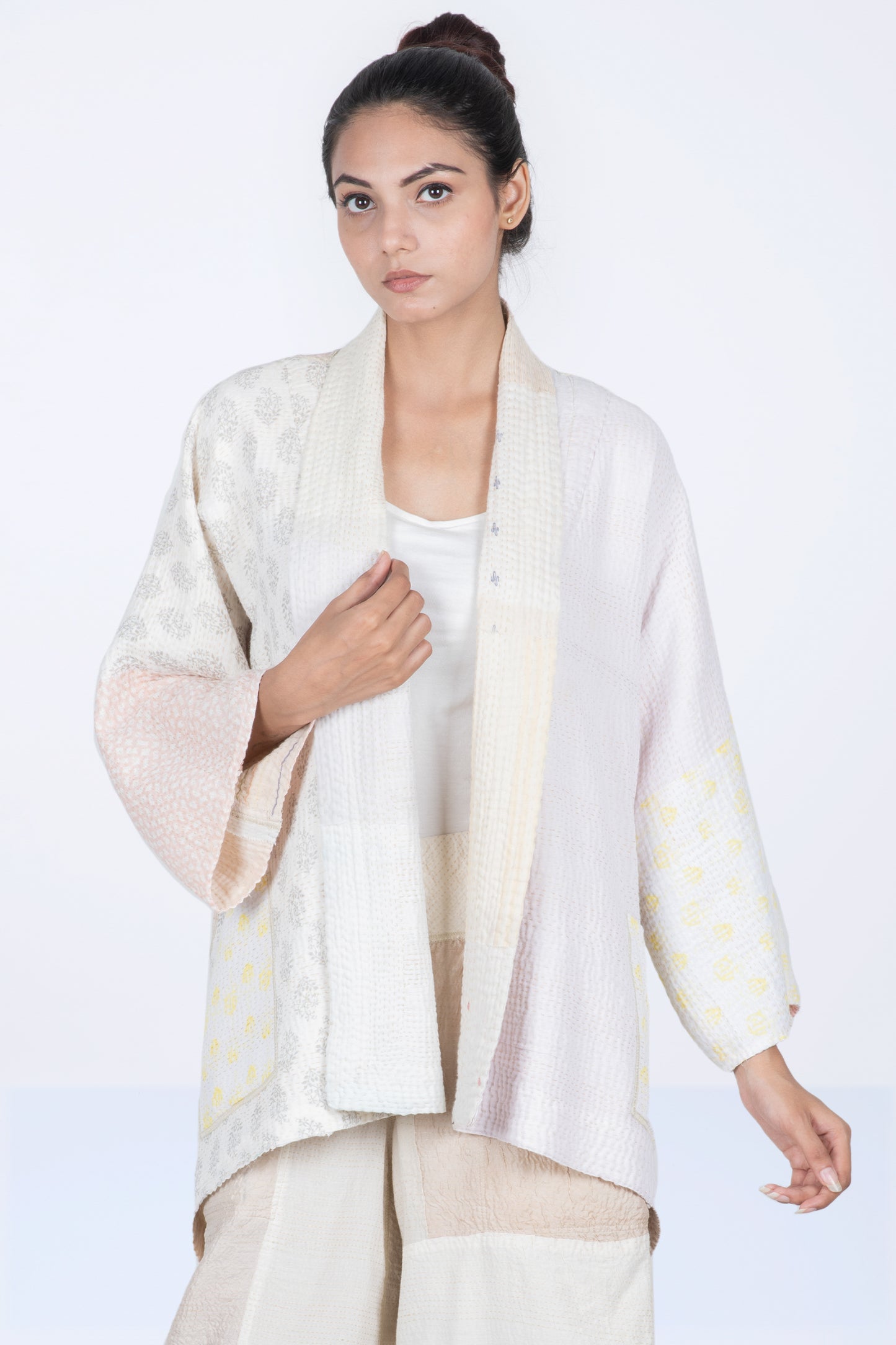 FRAYED PATCH MIX KANTHA KIMONO JKT