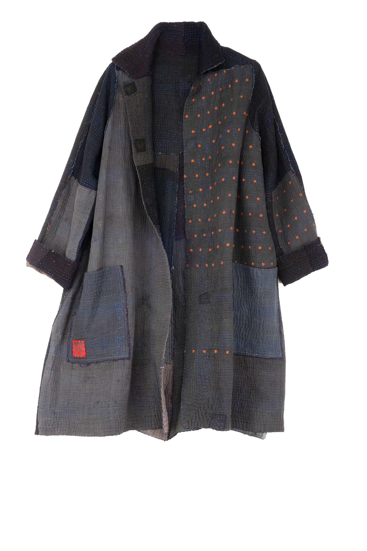 FRAYED PATCH KANTHA A-LINE DUSTER