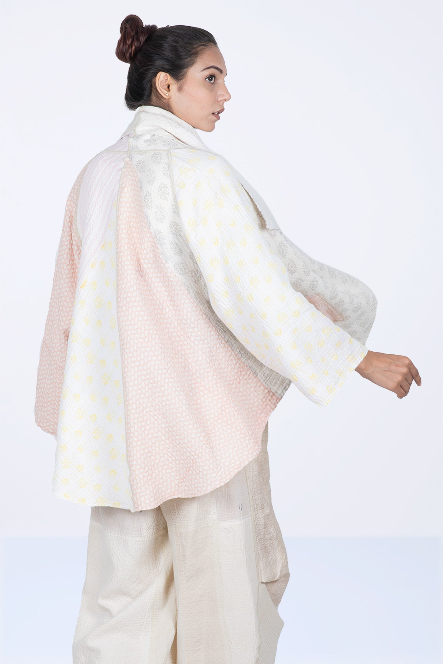 FRAYED PATCH MIX KANTHA KIMONO JKT