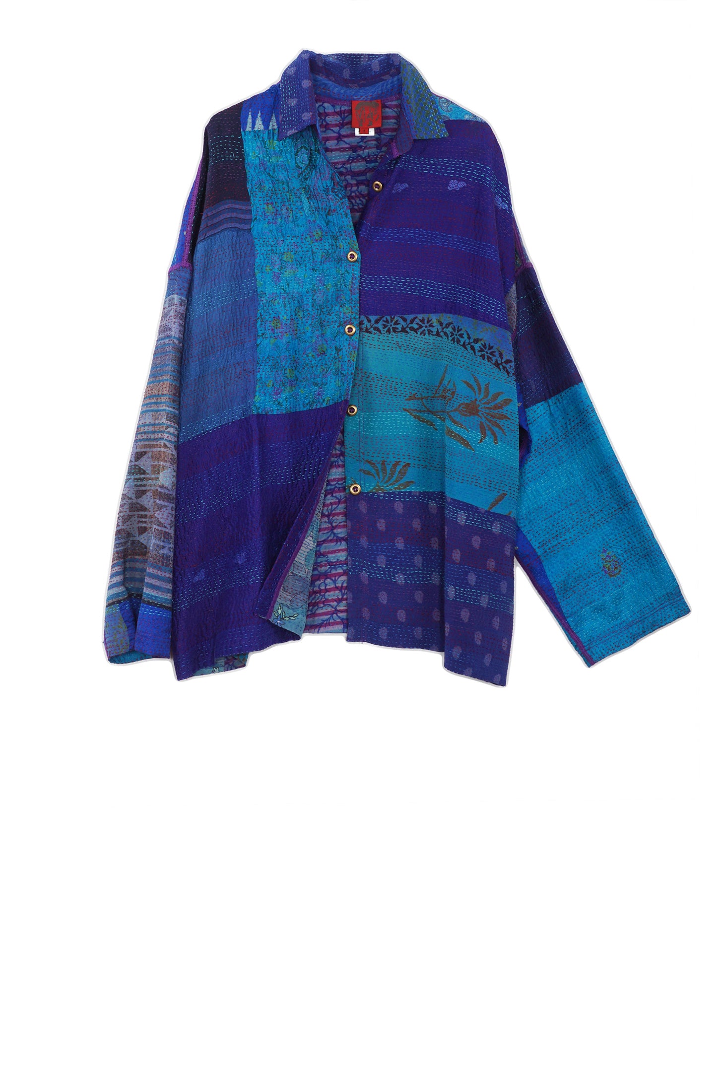 GEORGETTE VINTAGE SILK PATCH KANTHA CAMP SHIRT