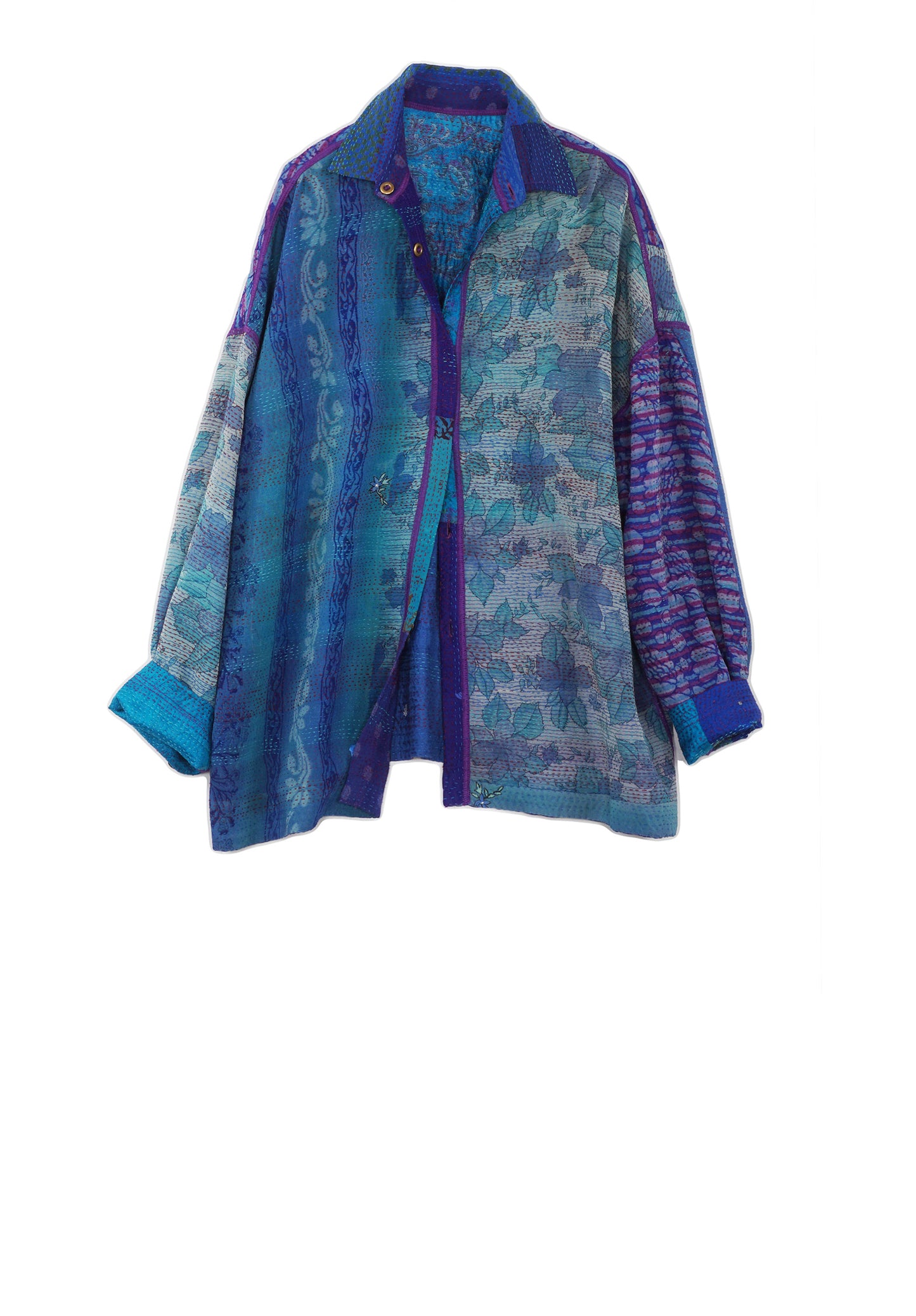 GEORGETTE VINTAGE SILK PATCH KANTHA CAMP SHIRT