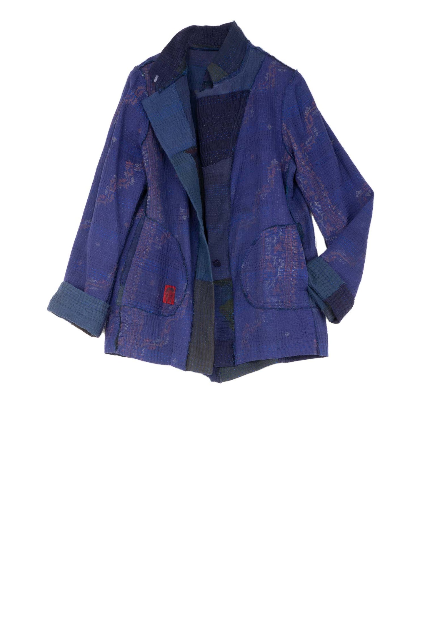 INDIGO WHITE FRAYED PATCH KANTHA SIMPLE JKT