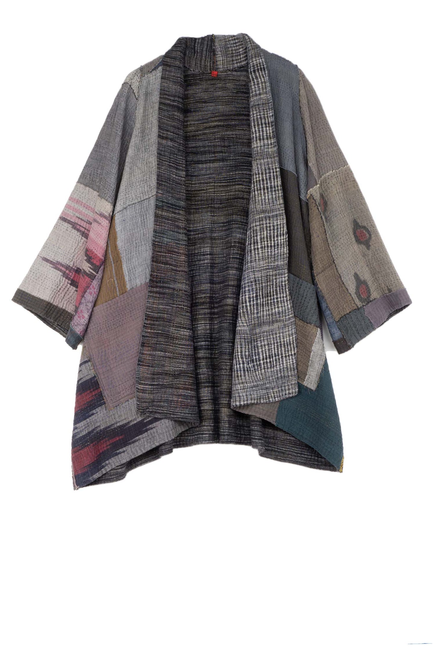 WOVEN IKAT & FRAYED PATCH KANTHA A-LINE JKT