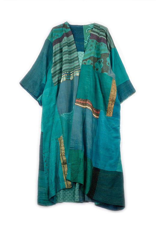 COTTON SILK SW PATCH KANTHA KIMONO MAXI