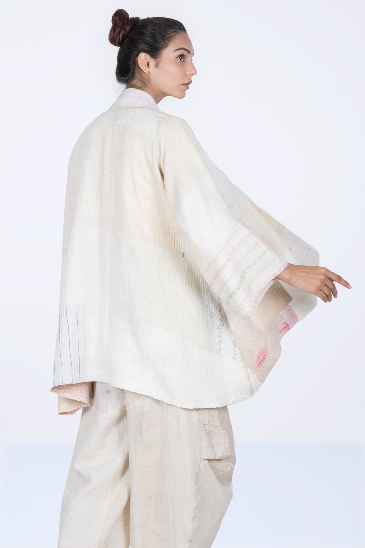 FRAYED PATCH MIX KANTHA KIMONO JKT