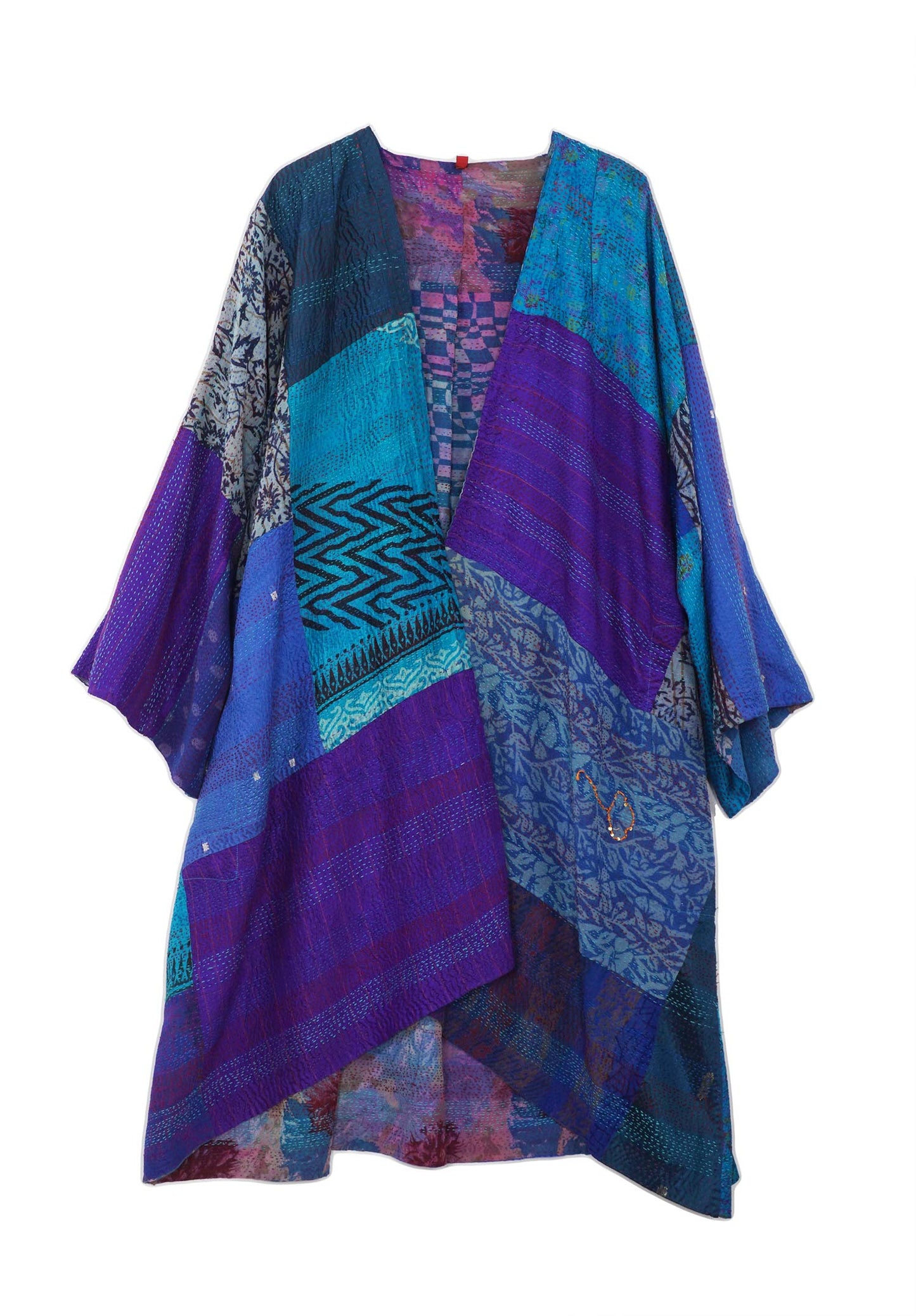 GEORGETTE VINTAGE SILK PATCH KANTHA KIMONO DUSTER